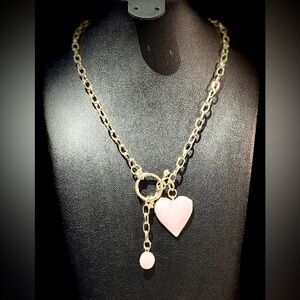 Gold and Pink Heart Pendant Necklace